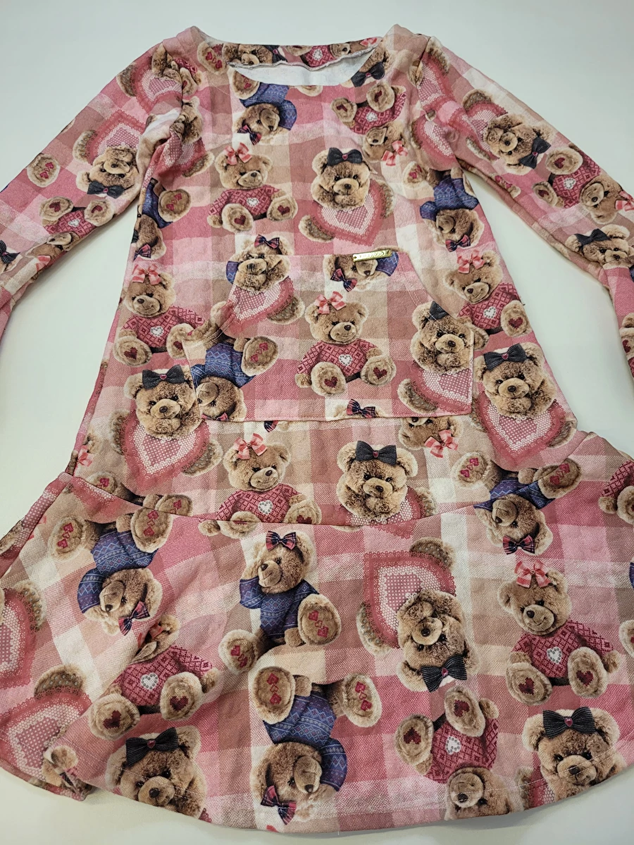 Vestido Algodão Manga Longa Com Babado No Punho Rosa Vó Maria 12 Anos