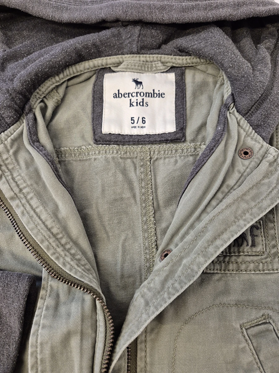 Jaqueta Com Zíper/Capuz E Mangas De Moletom Cinza Verde Abercrombie 5-6 Anos