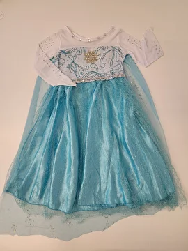 Fantasia Vestido Manga Longa/Elsa/Frozen Azul Nnjxd 6-7 Anos