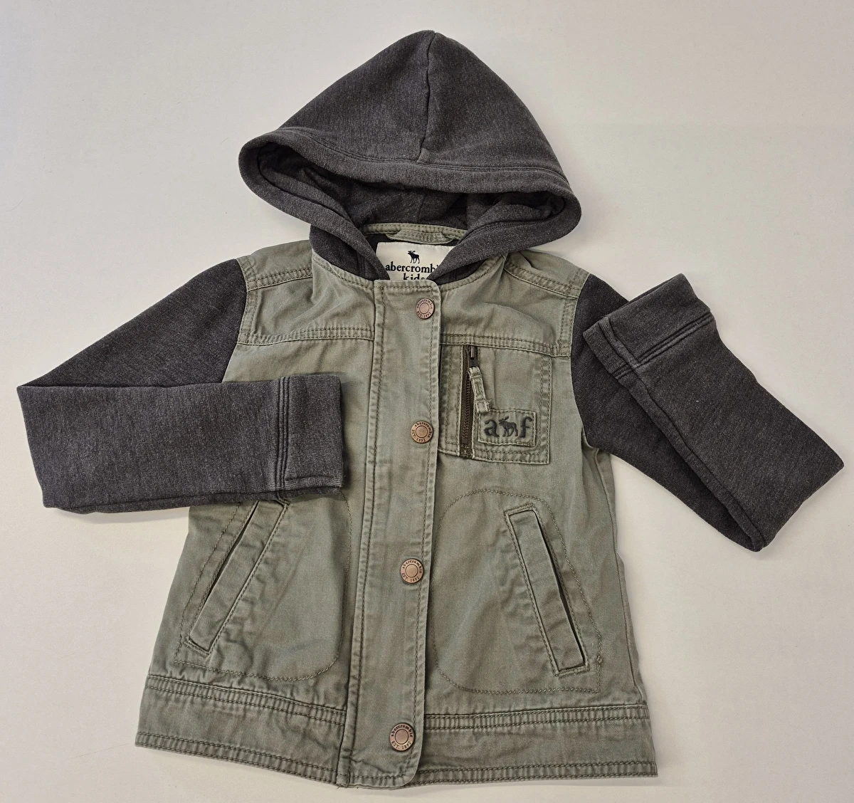 Jaqueta Com Zíper/Capuz E Mangas De Moletom Cinza Verde Abercrombie 5-6 Anos