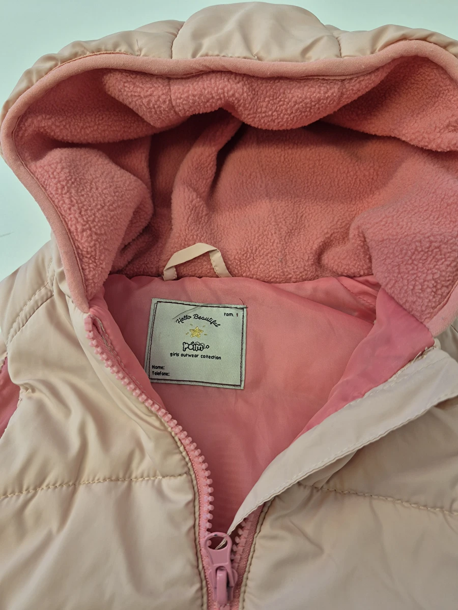 Colete Com Zíper E Capuz/Tipo Puffer Rosa Poim 1 Ano