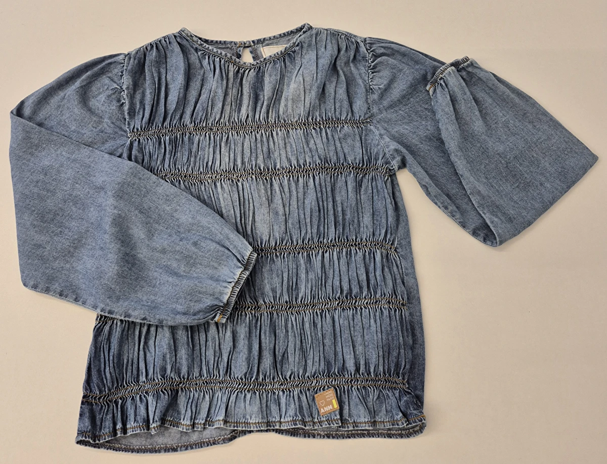 Blusa Manga Longa/Com Lastex/Tipo Jeans/Nova Azul Animê 12 Anos