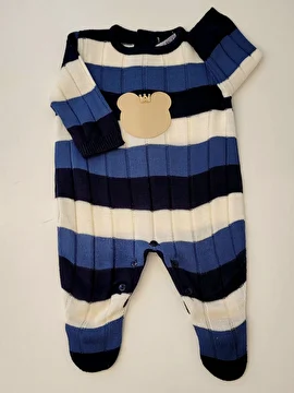Macacão Manga Longa/4 Botões Nas Costas/Tipo Tricô Azul Sonhe E Realize Rn