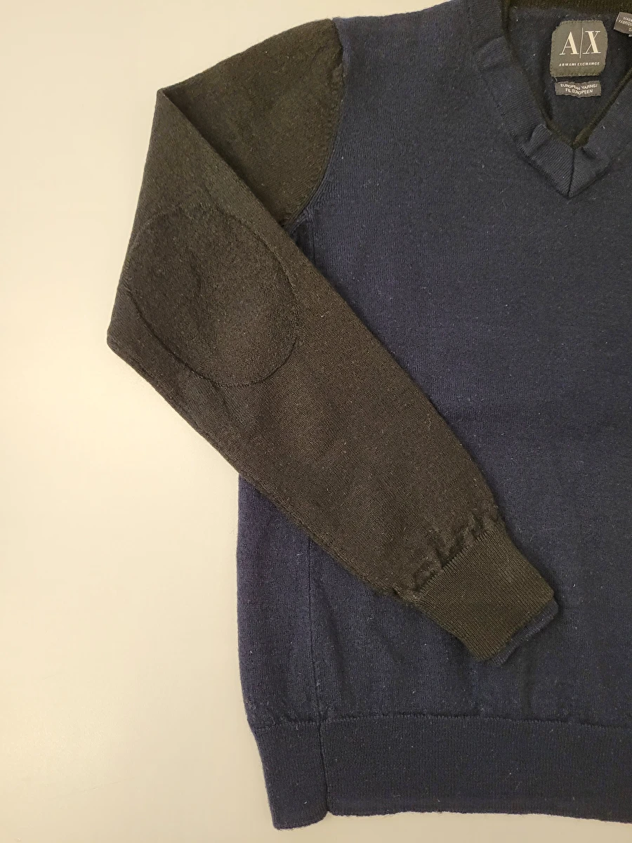 Suéter Decote V/Tipo Tricô Azul Armani 10 Anos