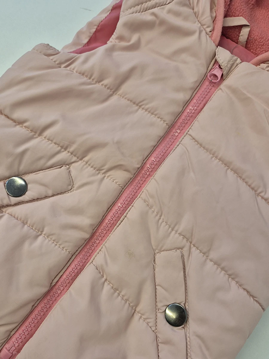 Colete Com Zíper E Capuz/Tipo Puffer Rosa Poim 1 Ano