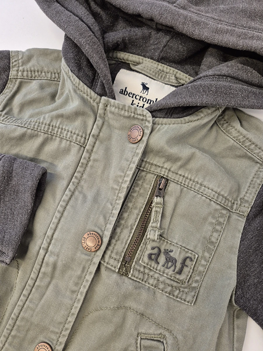 Jaqueta Com Zíper/Capuz E Mangas De Moletom Cinza Verde Abercrombie 5-6 Anos