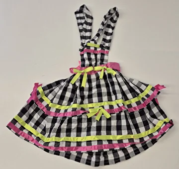 Fantasia Vestido Festa Junina/Xadrez Preto Sem Marca 6-7 Anos