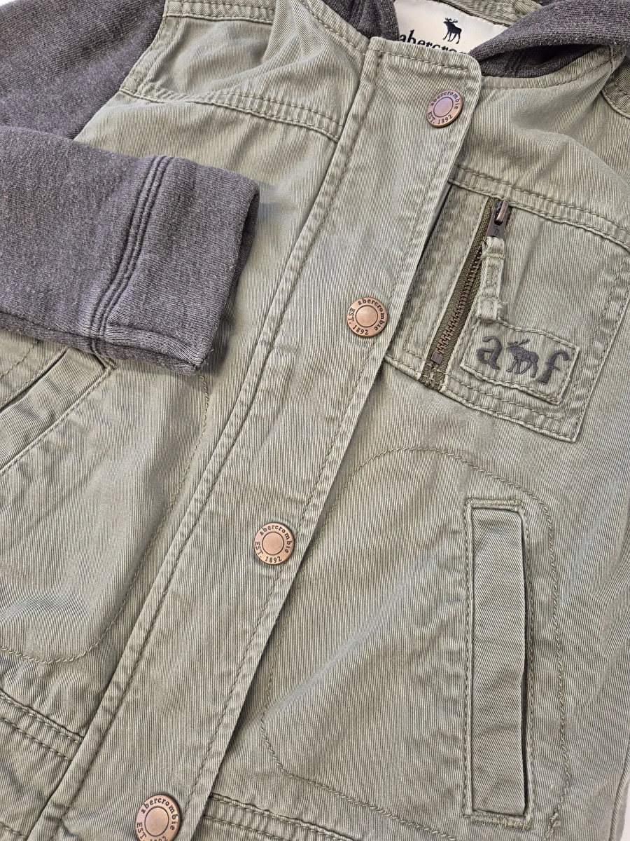 Jaqueta Com Zíper/Capuz E Mangas De Moletom Cinza Verde Abercrombie 5-6 Anos