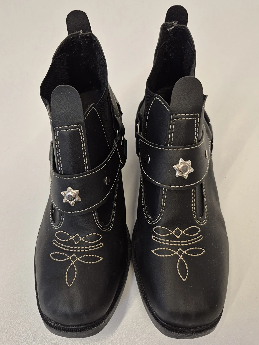 Bota Cano Curto Estilo Cowboy Preto Sem Marca 34