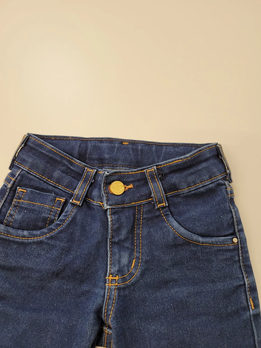 Calça Algodão Com Ajuste Na Cintura/Zíper/Botão/Tipo Jeans Azul Bakulele 2 Anos