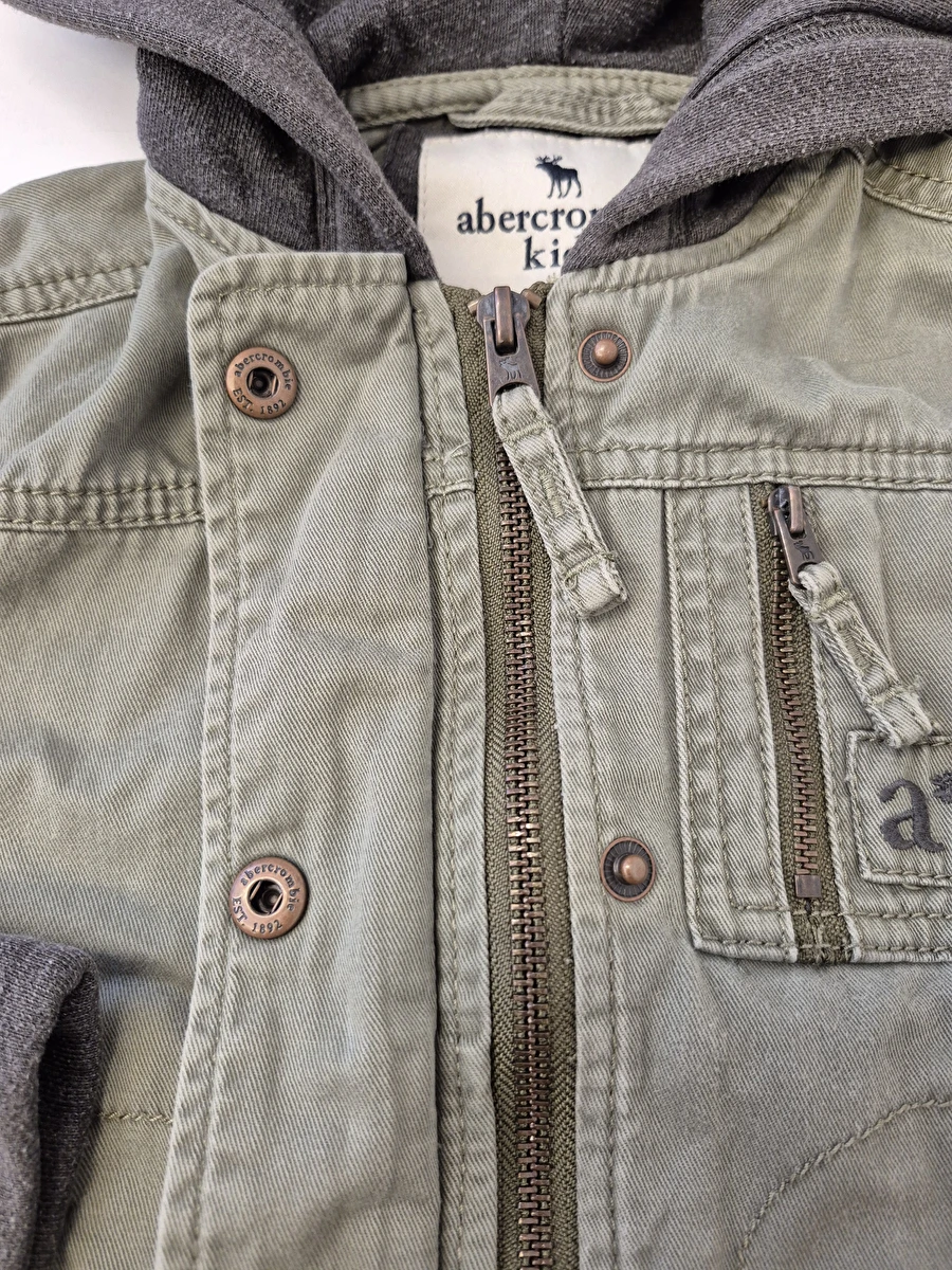Jaqueta Com Zíper/Capuz E Mangas De Moletom Cinza Verde Abercrombie 5-6 Anos