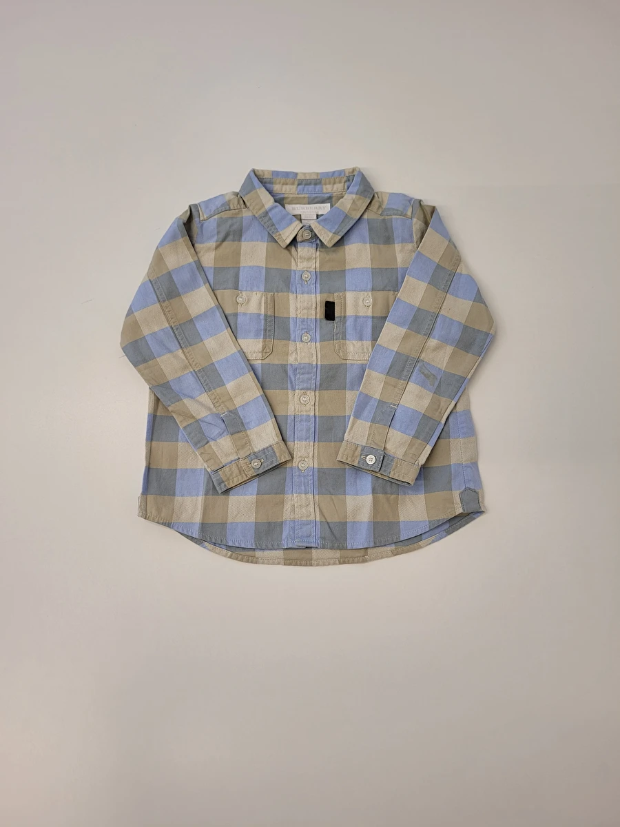 Camisa Manga Longa/Xadrez Com Bege Azul Burberry 2 Anos