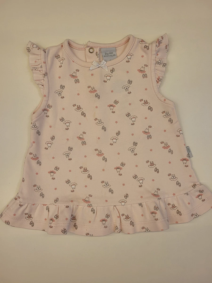 Vestido Sem Manga/Estampa Bailarina Rosa Piu Piu 9-12 Meses