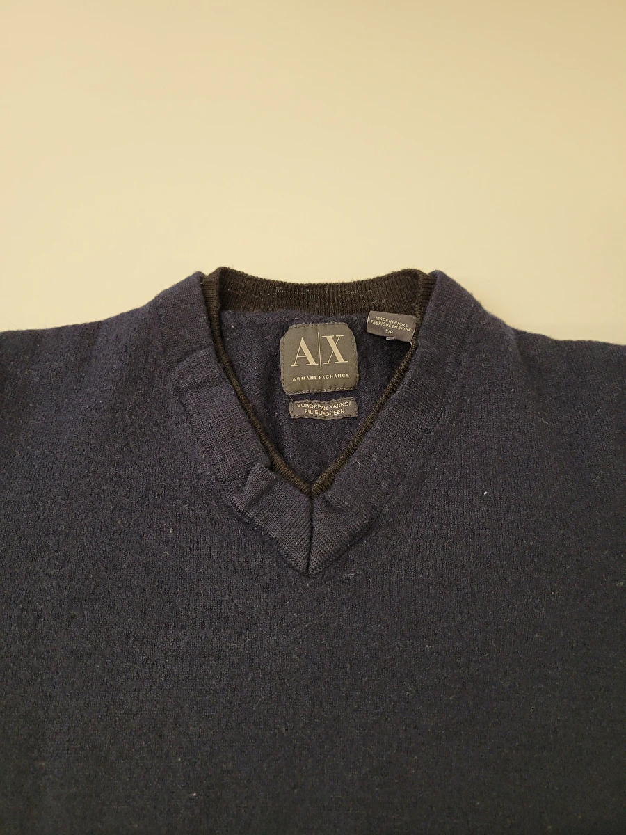 Suéter Decote V/Tipo Tricô Azul Armani 10 Anos