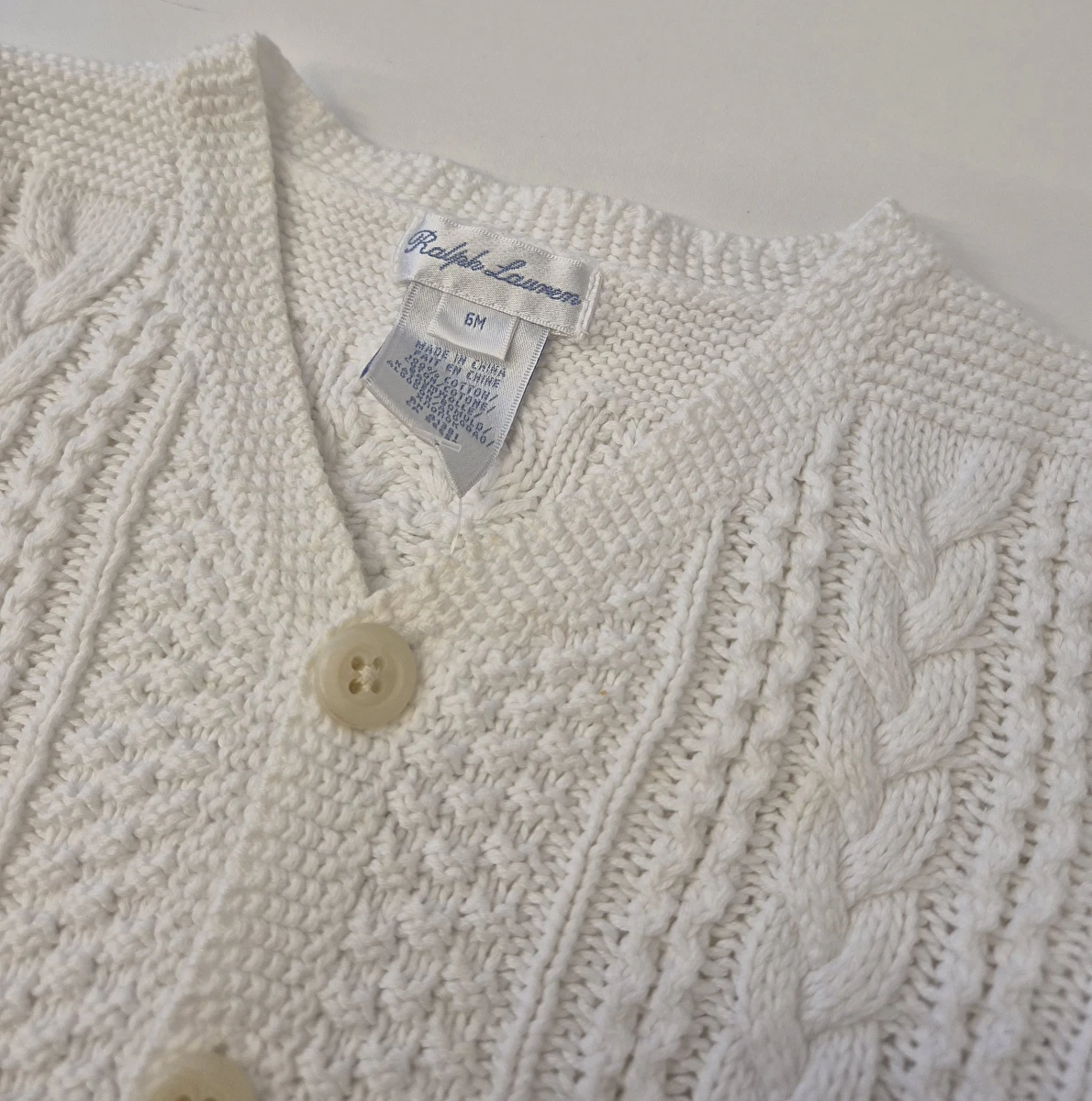 Cardigan Com 4 Botões/Tipo Tricô Branco Polo Ralph Lauren 6 Meses