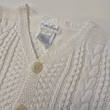 Cardigan Com 4 Botões/Tipo Tricô Branco Polo Ralph Lauren 6 Meses