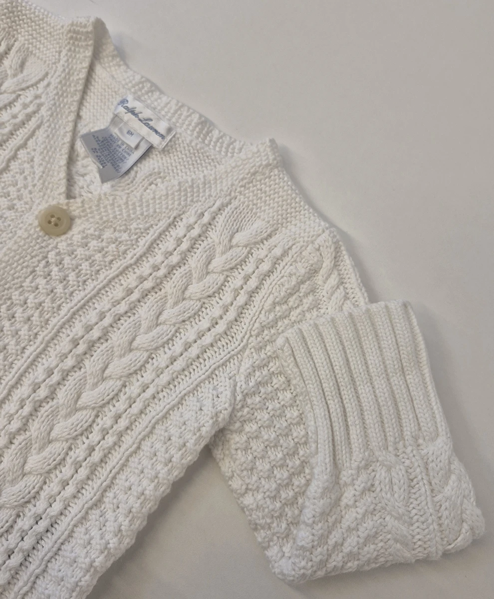 Cardigan Com 4 Botões/Tipo Tricô Branco Polo Ralph Lauren 6 Meses
