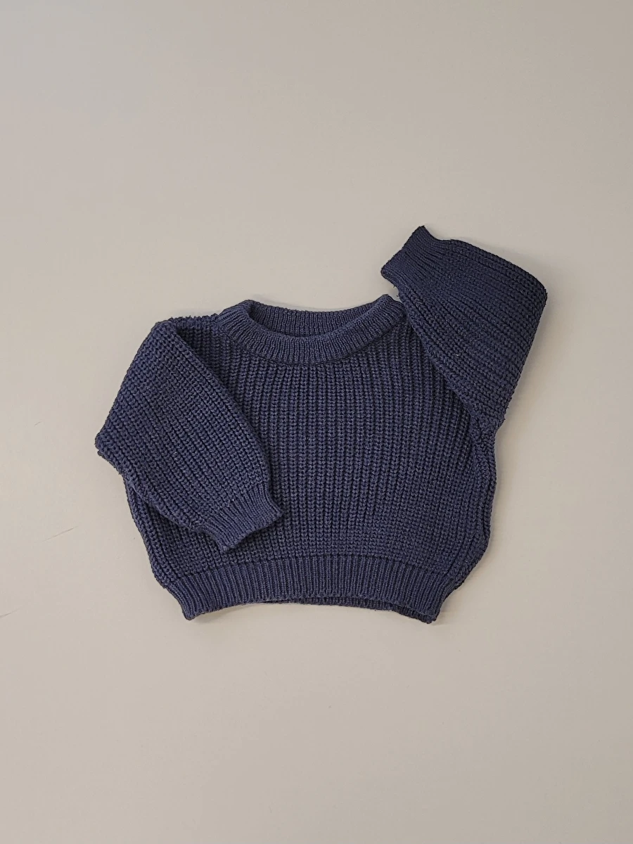Conjunto Calça Bege/ Body Manga Longa/Suéter Tricô Azul Azul Nutti 0-3 Meses