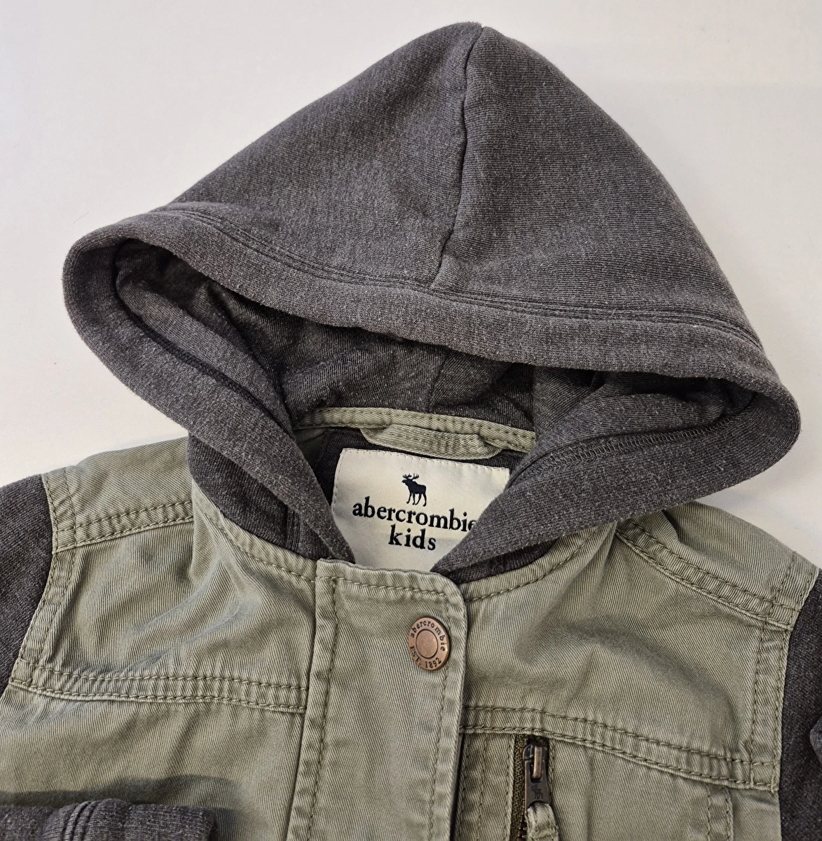 Jaqueta Com Zíper/Capuz E Mangas De Moletom Cinza Verde Abercrombie 5-6 Anos
