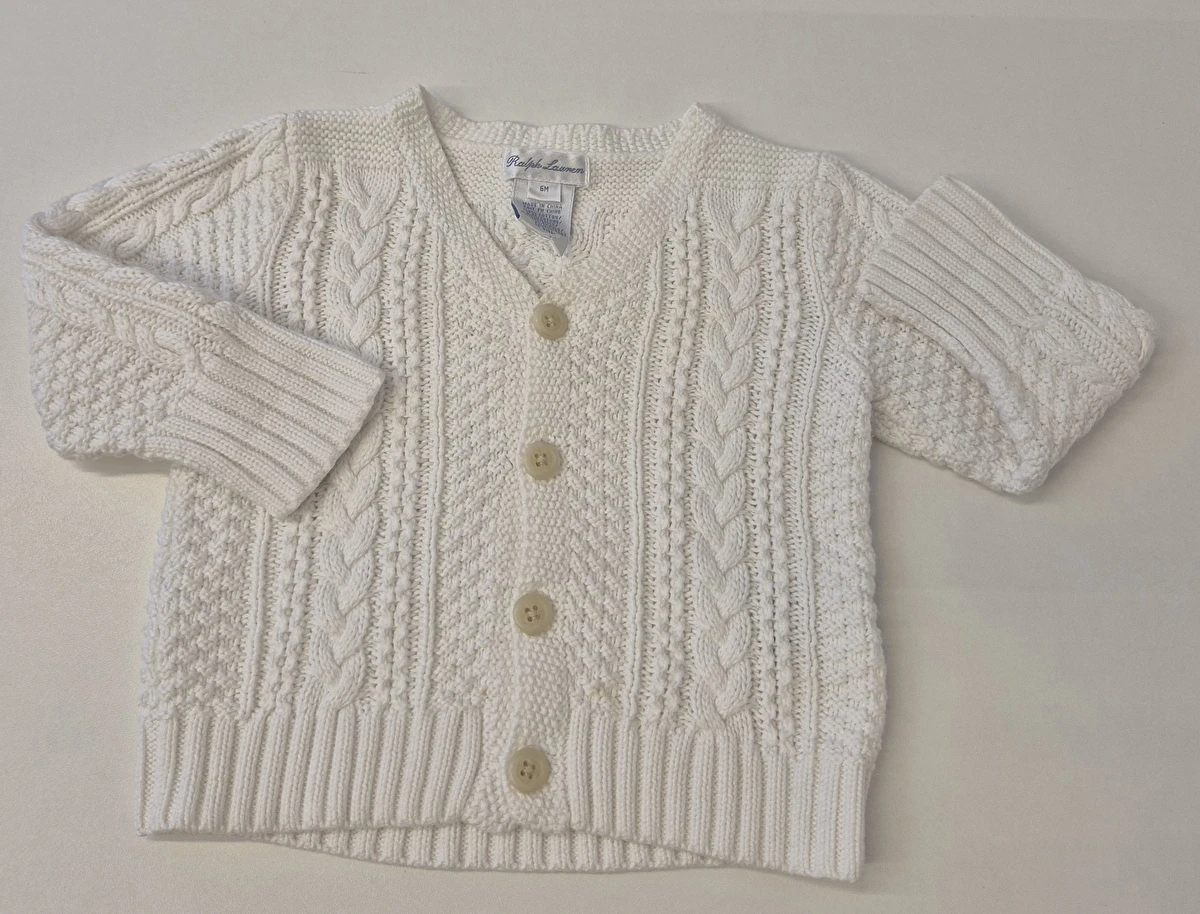 Cardigan Com 4 Botões/Tipo Tricô Branco Polo Ralph Lauren 6 Meses