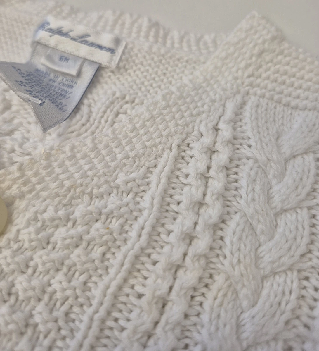 Cardigan Com 4 Botões/Tipo Tricô Branco Polo Ralph Lauren 6 Meses