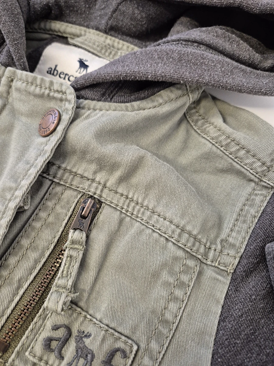 Jaqueta Com Zíper/Capuz E Mangas De Moletom Cinza Verde Abercrombie 5-6 Anos