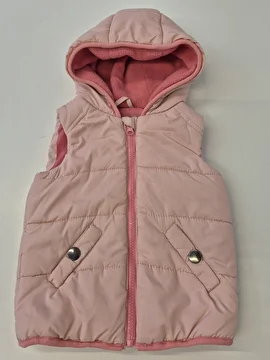 Colete Com Zíper E Capuz/Tipo Puffer Rosa Poim 1 Ano