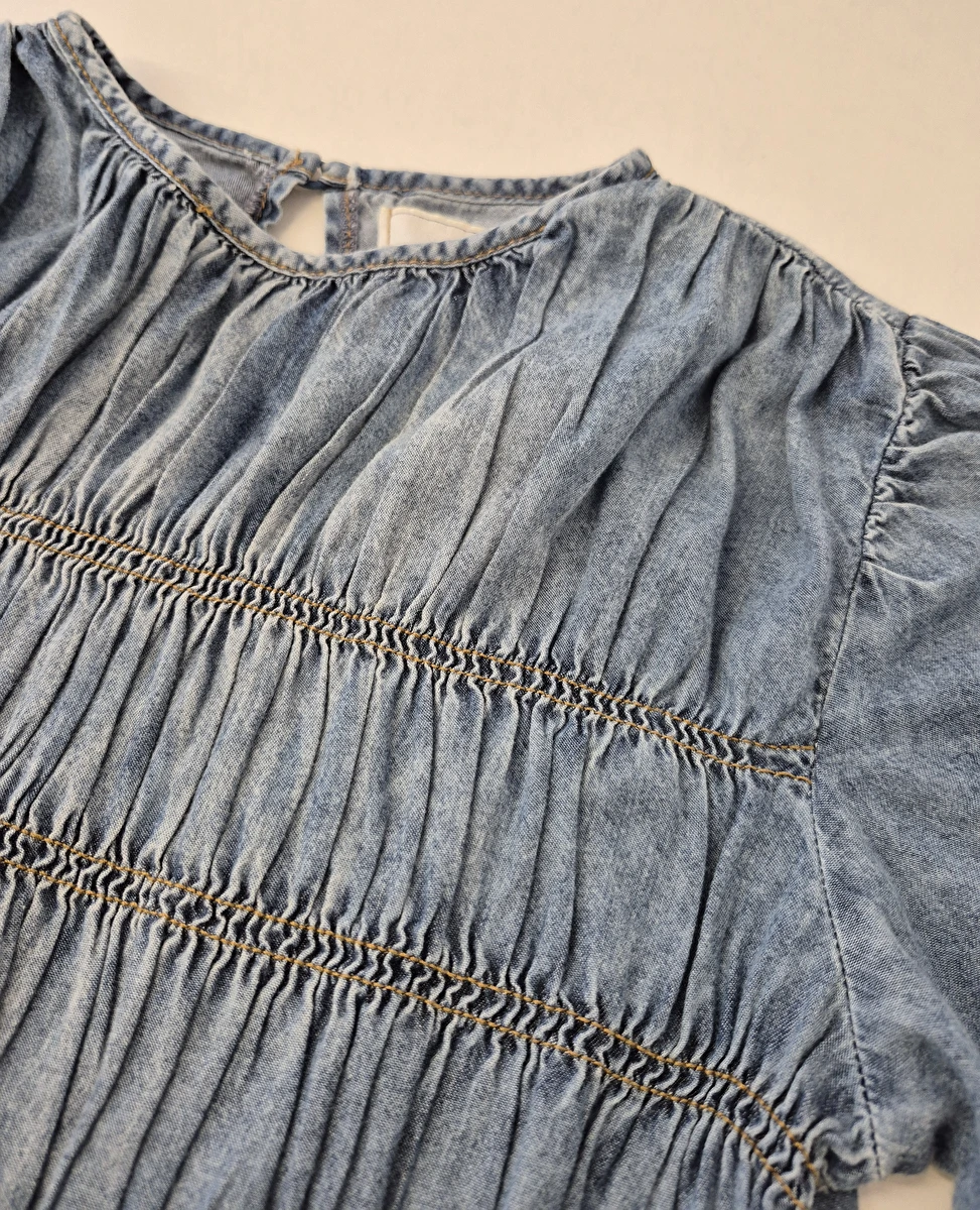 Blusa Manga Longa/Com Lastex/Tipo Jeans/Nova Azul Animê 12 Anos