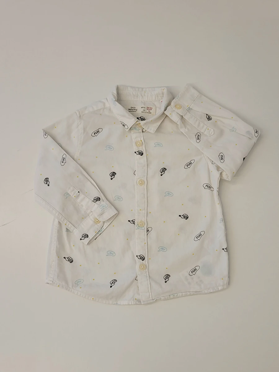 Camisa Manga Longa Branco Zara 18-24 Meses