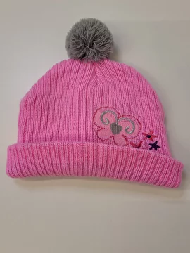 Touca De Lã Acrílico Com Pompom Cinza Rosa Classe 2 Anos