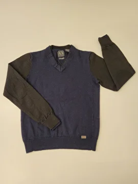 Suéter Decote V/Tipo Tricô Azul Armani 10 Anos