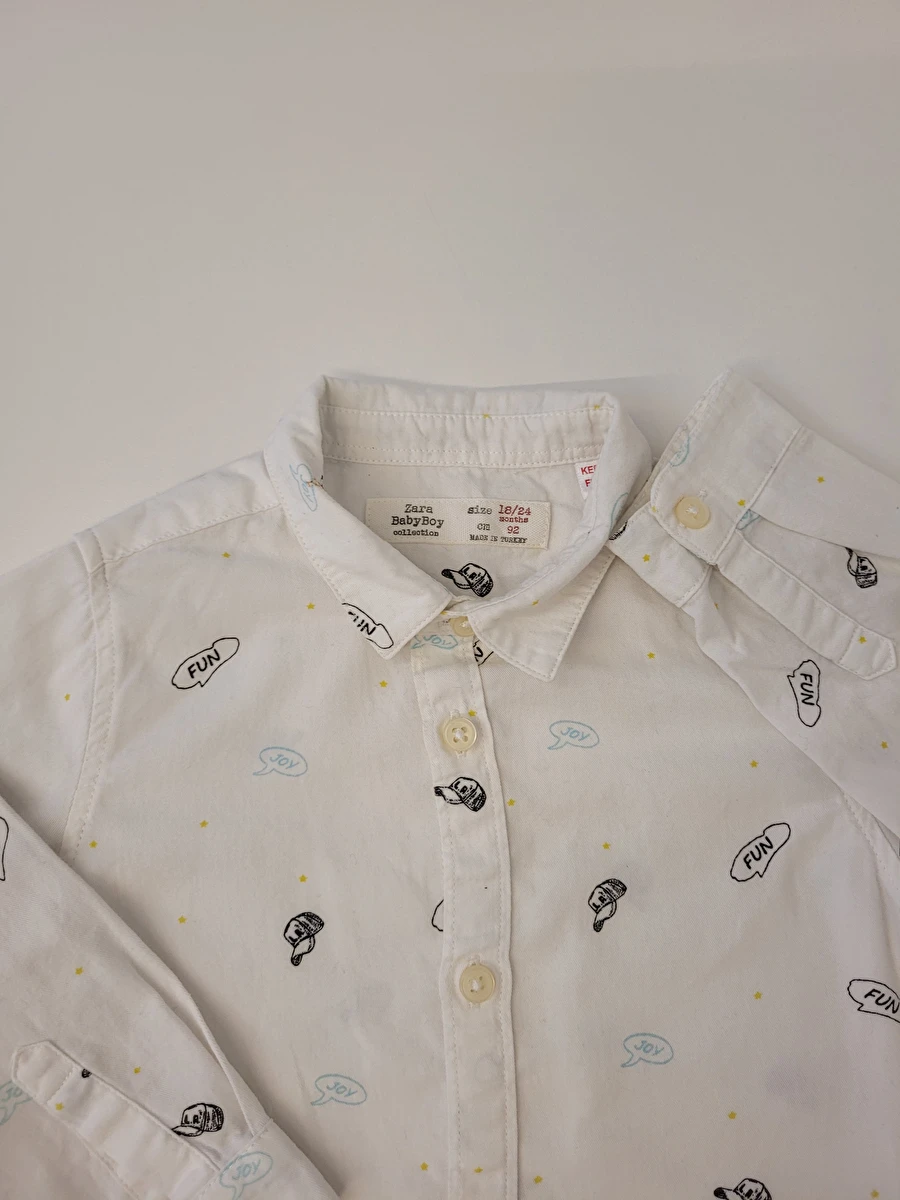 Camisa Manga Longa Branco Zara 18-24 Meses