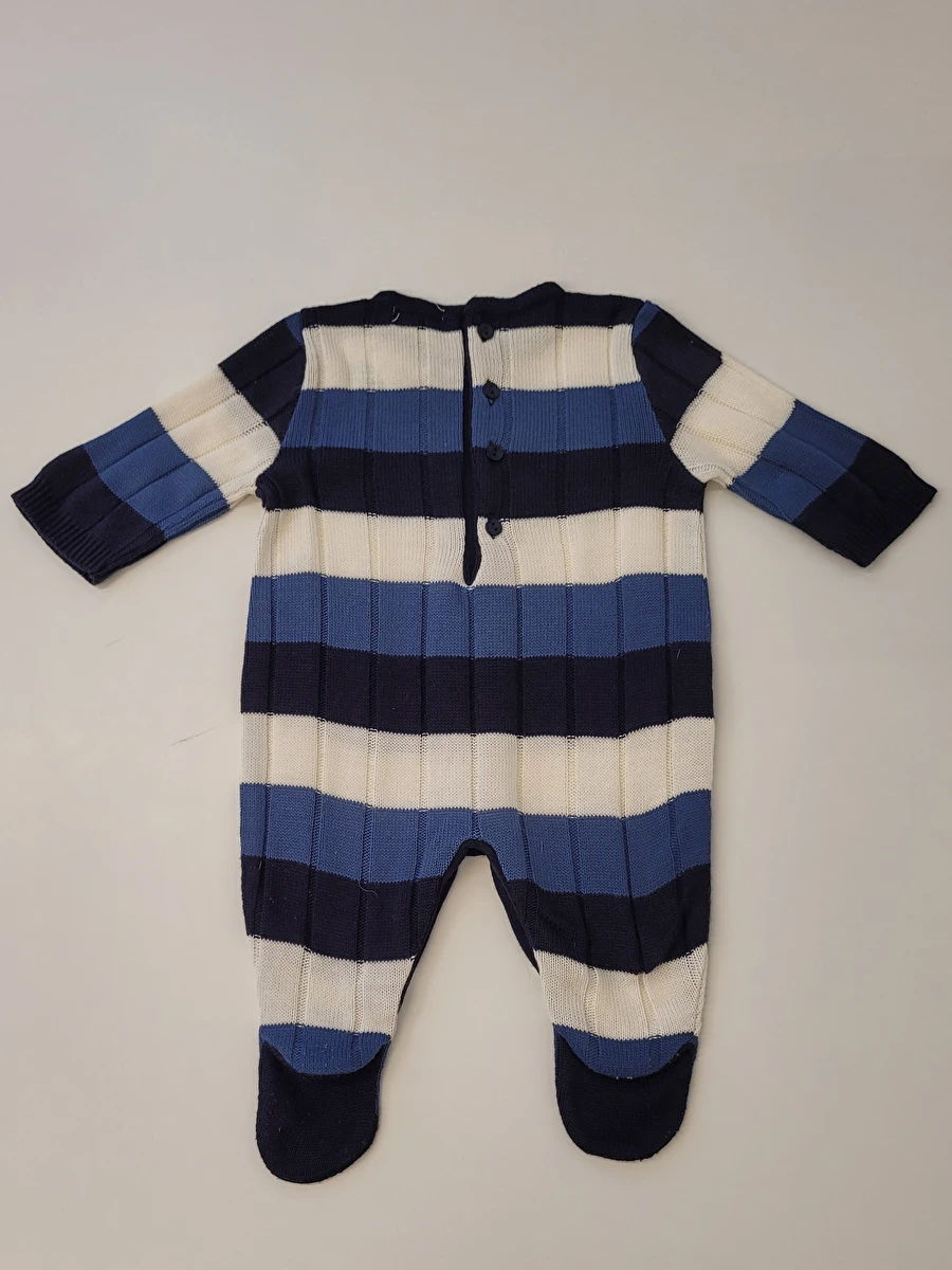 Macacão Manga Longa/4 Botões Nas Costas/Tipo Tricô Azul Sonhe E Realize Rn