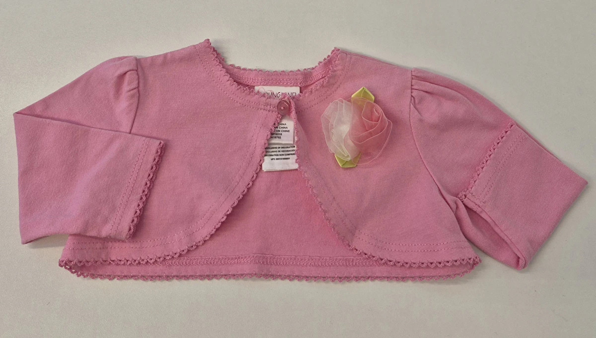 Bolero Manga Longa Com 1 Botão Rosa Youngland 6 Meses