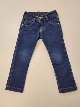 Calça Algodão Com Ajuste Na Cintura/Zíper/Botão/Tipo Jeans Azul Bakulele 2 Anos
