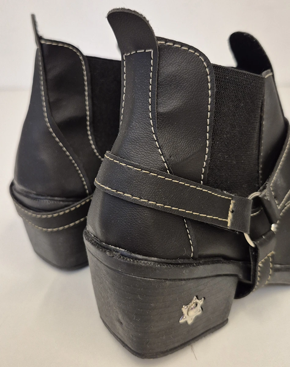 Bota Cano Curto Estilo Cowboy Preto Sem Marca 34
