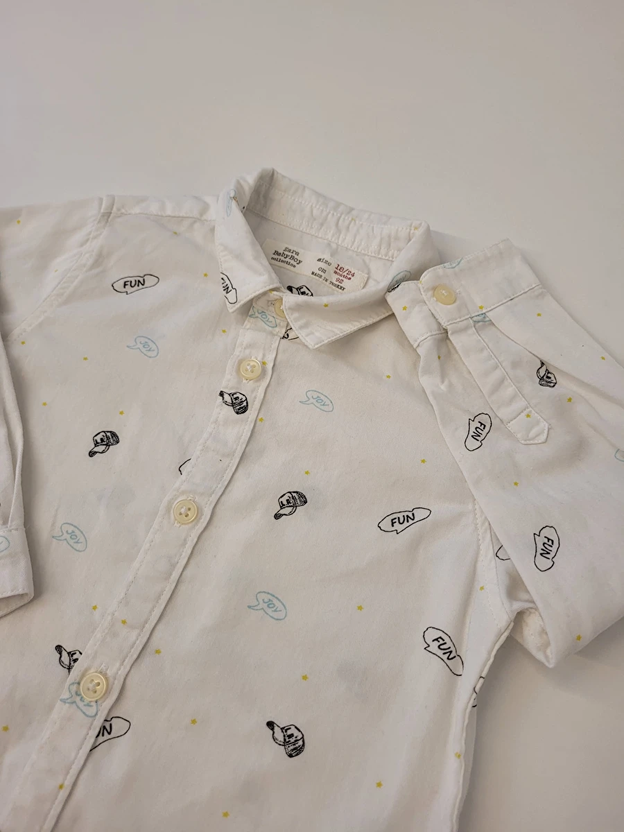 Camisa Manga Longa Branco Zara 18-24 Meses