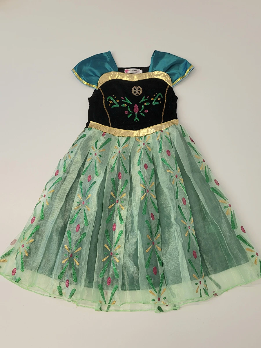 Fantasia Vestido/Anna/Frozen Verde Vogue 6-7 Anos
