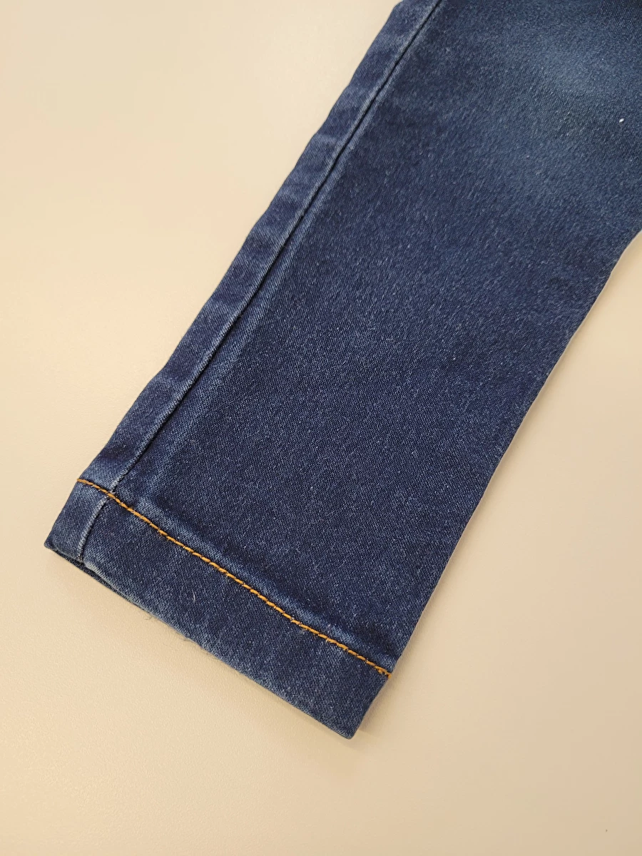 Calça Algodão Com Ajuste Na Cintura/Zíper/Botão/Tipo Jeans Azul Bakulele 2 Anos