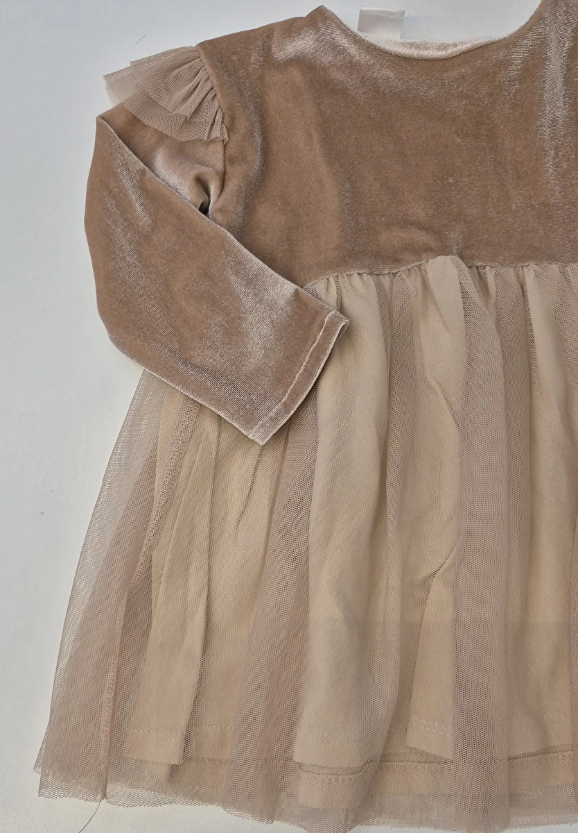 Vestido Manga Longa/Veludo Com Tule Bege Zara 9 - 12 Meses