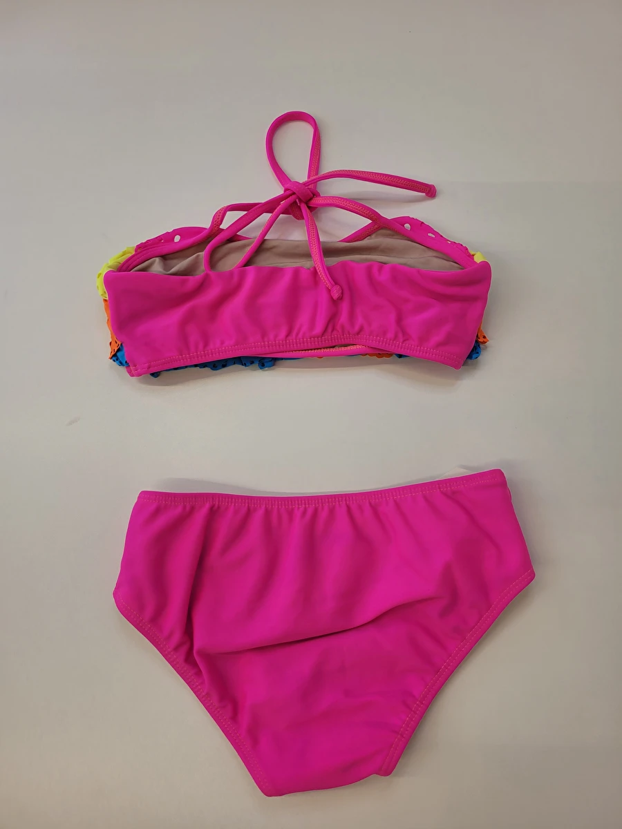 Biquíni Calcinha E Top Com Babados Coloridos Rosa Banka Panka 10 Anos