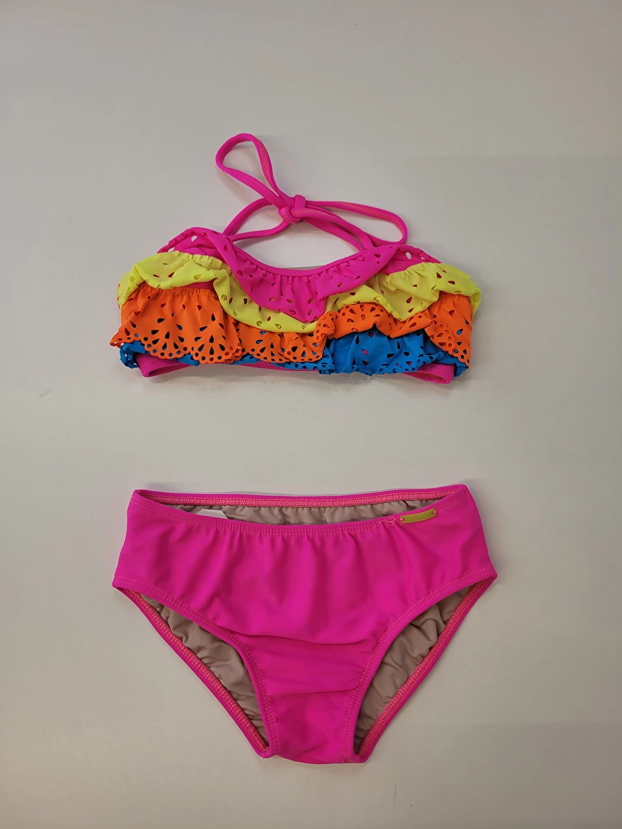 Biquíni Calcinha E Top Com Babados Coloridos Rosa Banka Panka 10 Anos